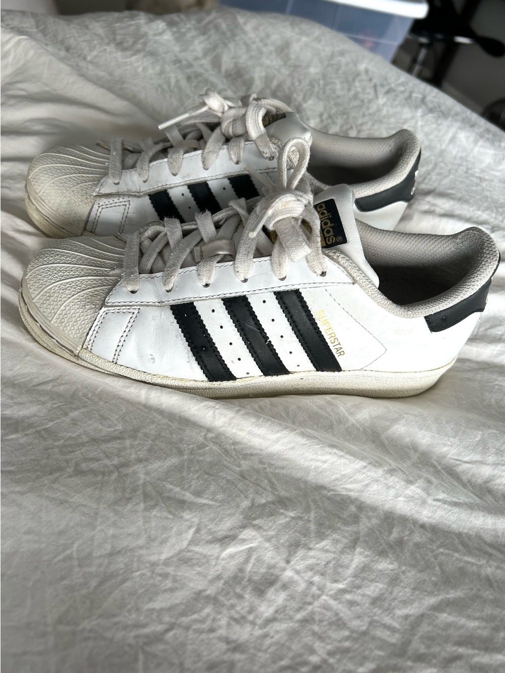 adidas White and Black Leather Shell-Toe Sneakers